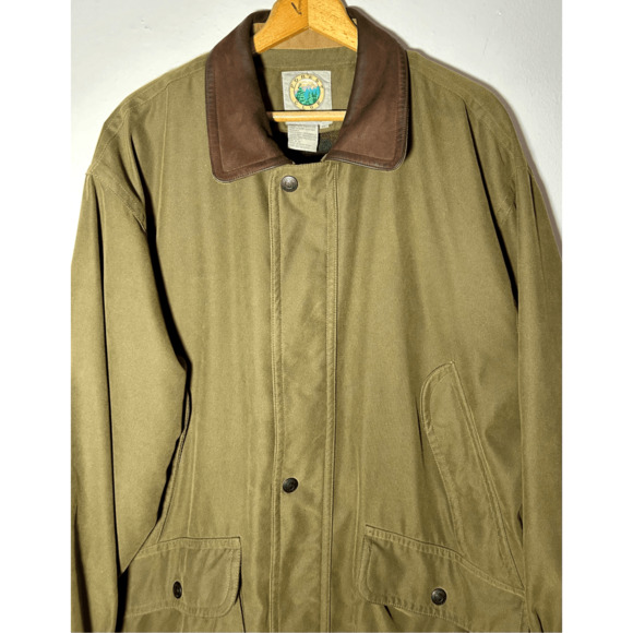 Vtg Rainforest Canvas Field Coat Leather Collar Forrest Club Flannel Lined XL - Picture 3 of 10